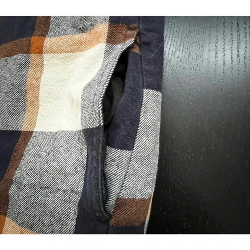 Levi Strauss & Co Hooded Flannel Jacket‎ Plaid Sherpa Lined Navy Orange Small
